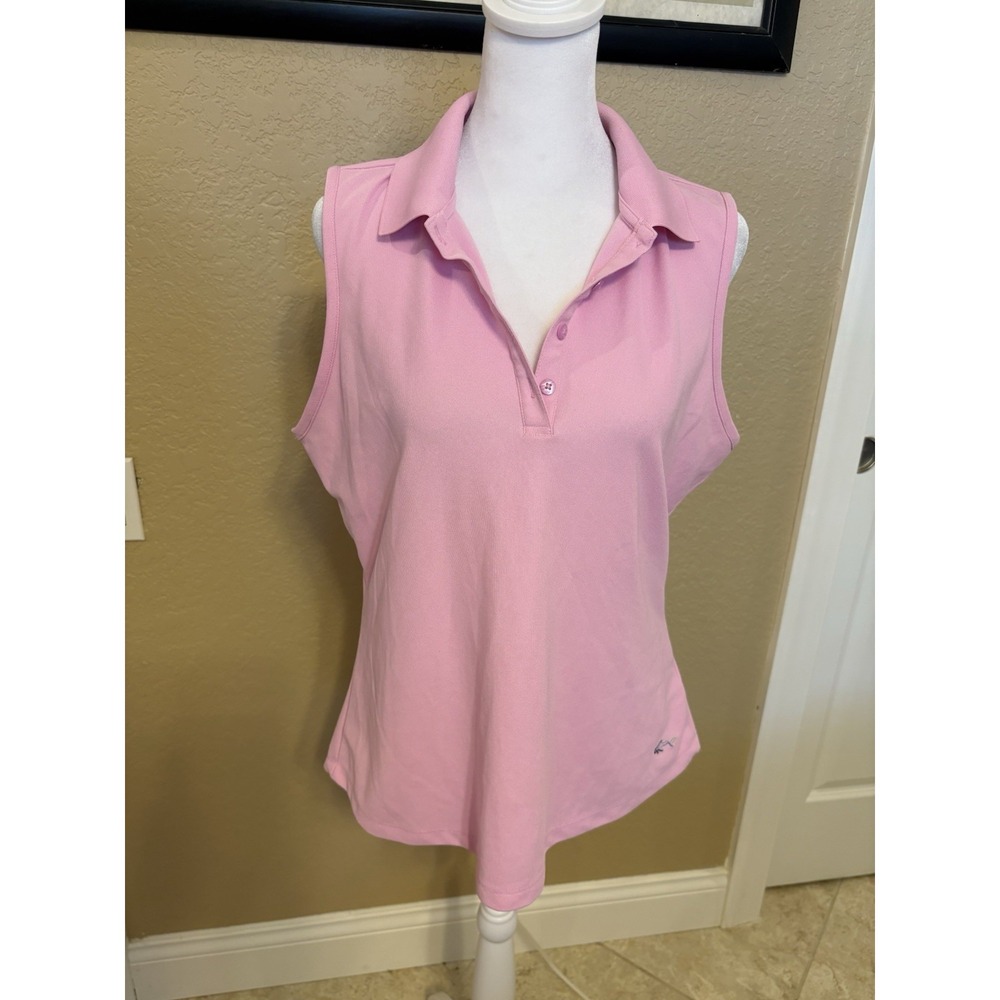 Guy Harvey Women's Play Dry Pink Sleeveless Polo Shirt, Large